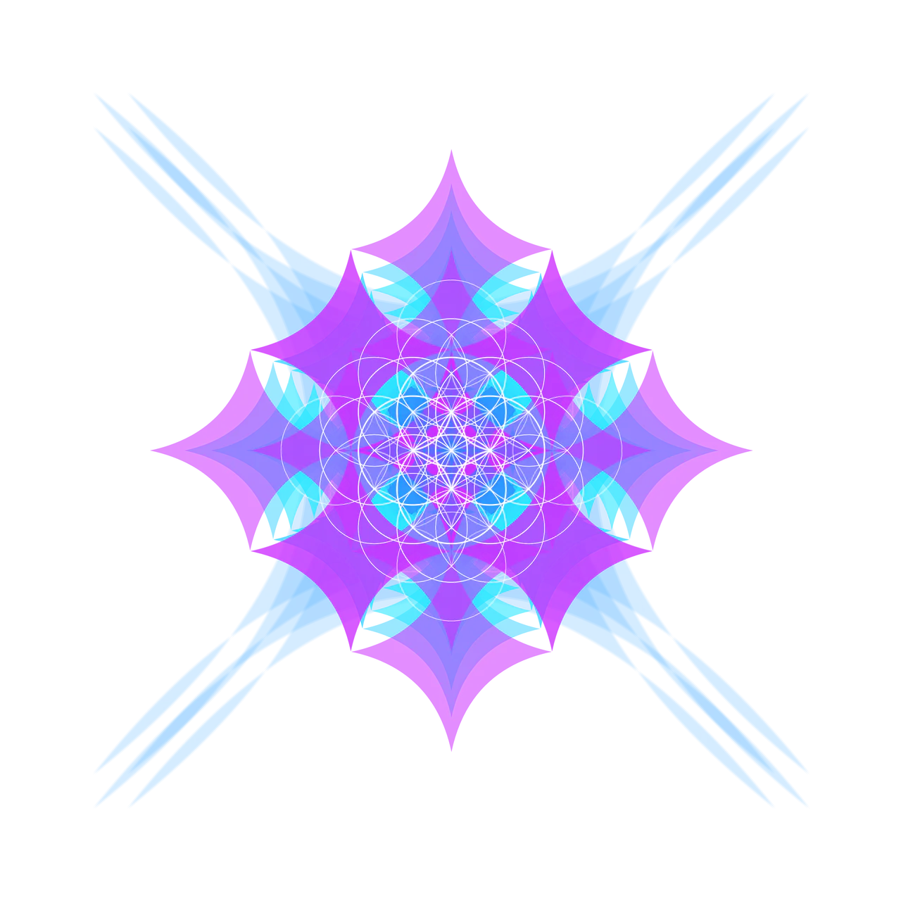 Diamond Consciousness - a lattice of translucent cyan diamonds radiating from a central point