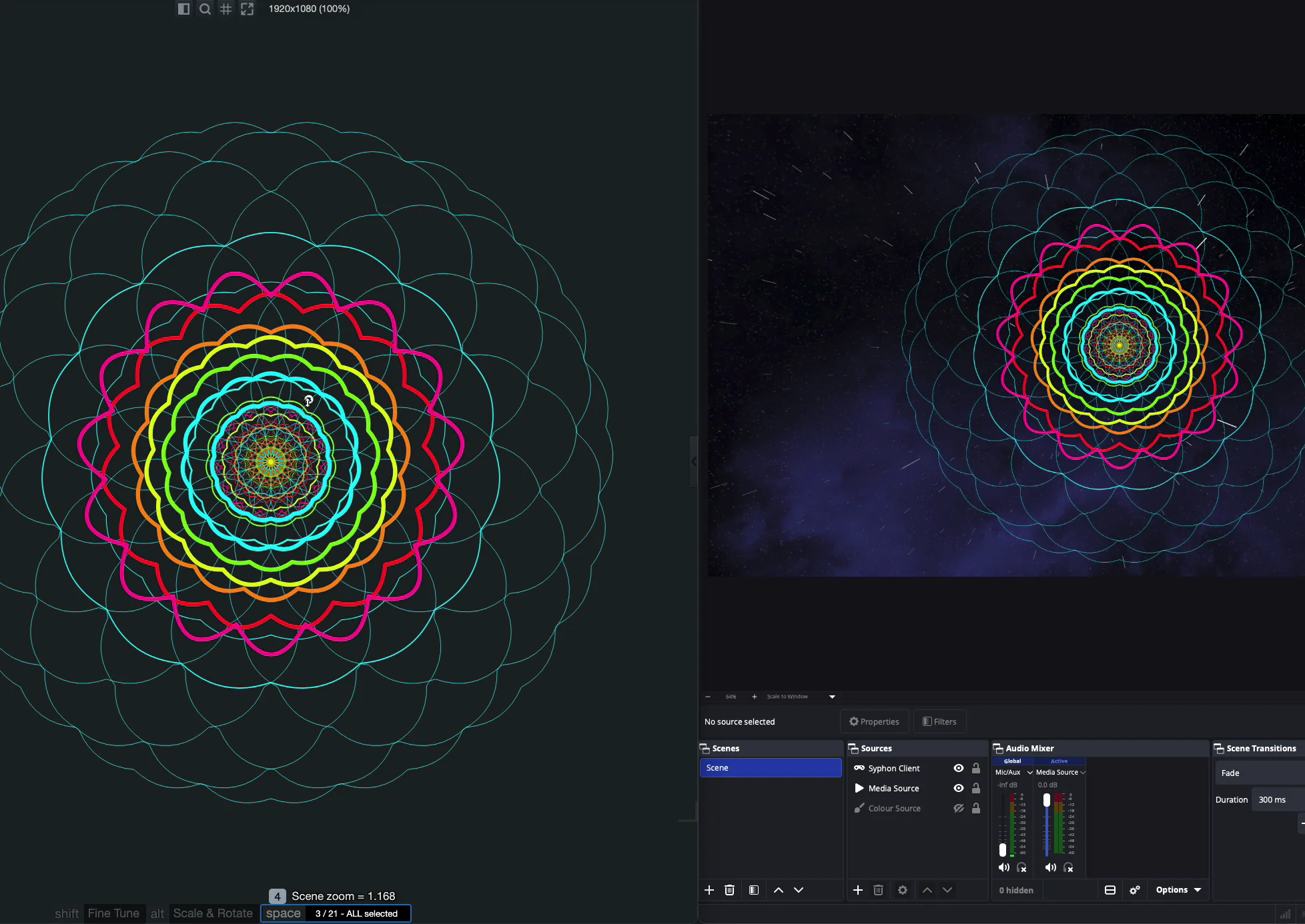 OmniGeometry streaming live into OBS over Syphon