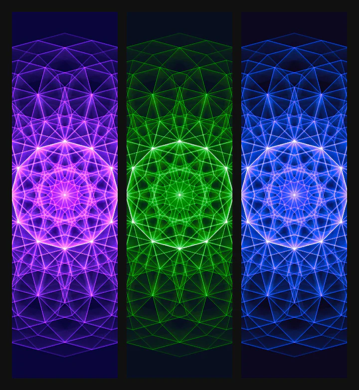 The same traced pattern shown in three different hues