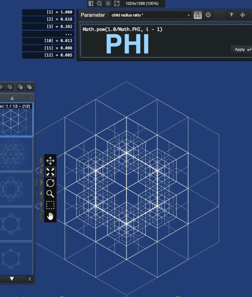 The expression panel applying a golden ratio formula across layers